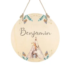 Namensschild mit Tippi und Tiermotiven für Jungen | Schöne Dekoidee für die Tür zum Babyzimmer | Persönliches Holzschild mit dem Namen des Jungen personalisiert | 4 Varianten zur Auswahl