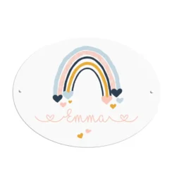Namensschild "Regenbogen" für die Kinderzimmertür | Schild für Jungen u. Mädchen | Personalisiert mit dem Namen des Kindes | 2 Farbvarianten zur Auswahl