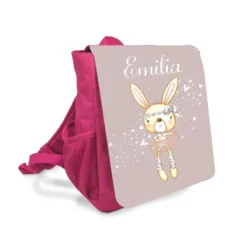 Niedlicher Kinderrucksack für Mädchen mit Namen handgefertigt | Pinker Rucksack mit einem Hasen als Ballerina gekleidet | Nachhaltiges Geschenk für Mädchen im Alter von 2-5 Jahre