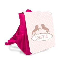 Niedlicher Rucksack für Mädchen | Kinderrucksack mit dem Namen des Kindes und zwei Pferden | Personalisierte Geschenkidee für Kinder im Alter von 2-5 Jahre