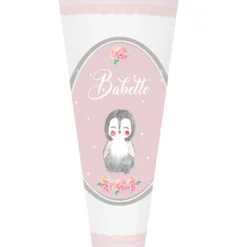 Niedliche Schultüte für Mädchen mit Pinguin und Namen in Rosa | Optional mit Füllkissen und Spitzenschutz