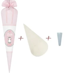 Niedliche Schultüte für Mädchen mit Pinguin und Namen in Rosa | Optional mit Füllkissen und Spitzenschutz