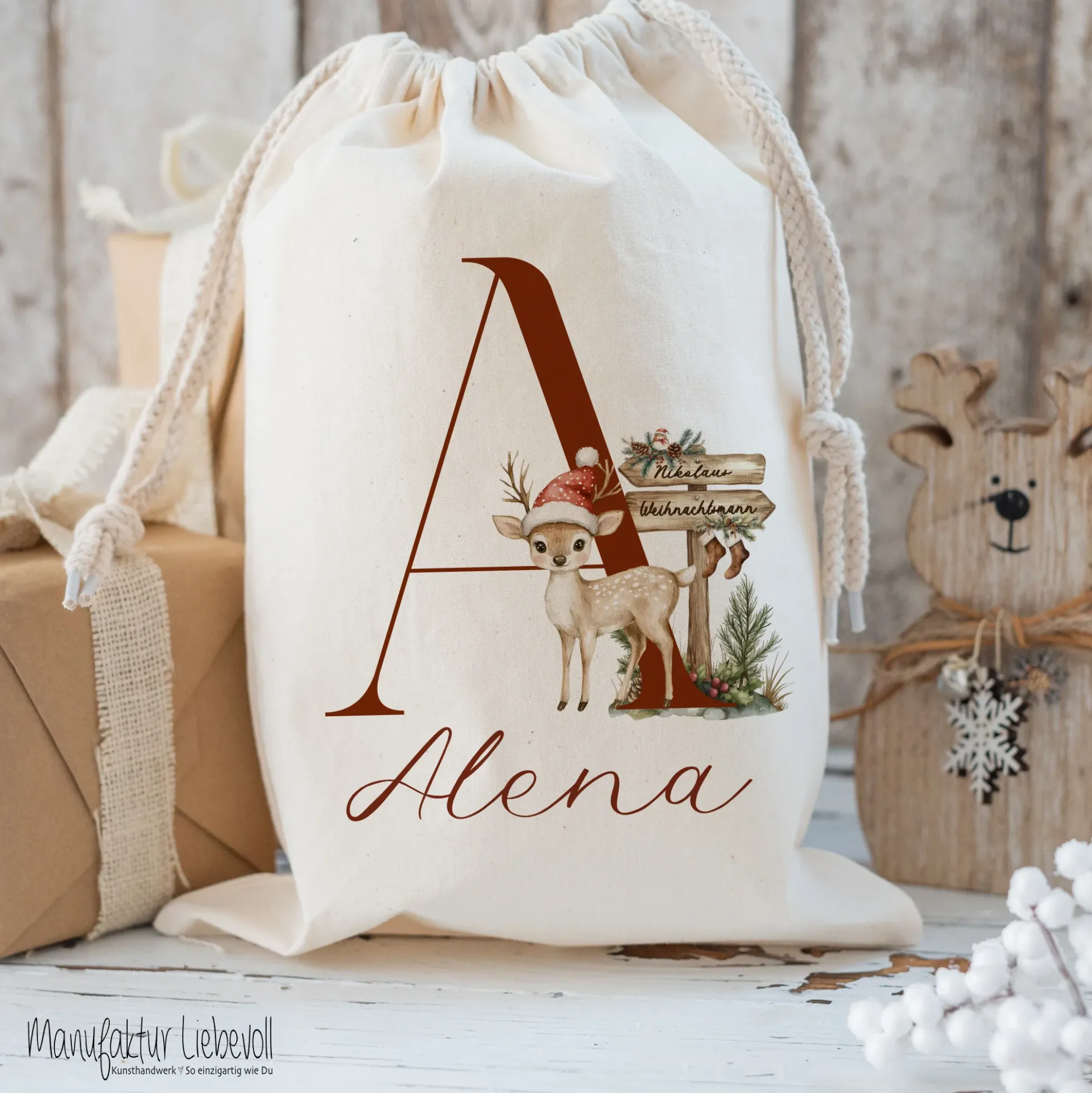 Nikolaus Geschenkbeutel Name Buchstabe personalisiert Weihnachtssack Weihnachten Geschenk Kinder mit Name I 9 Varianten & 3 Größen