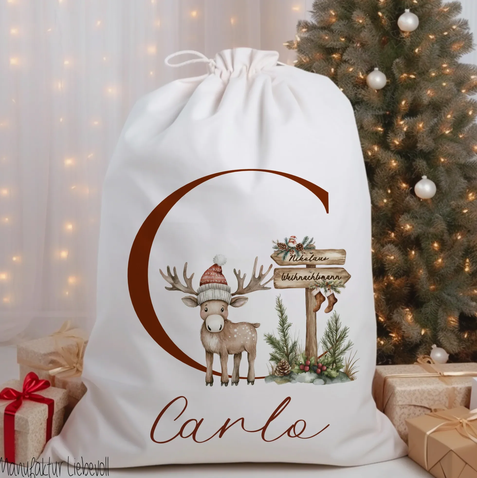 Nikolaus Geschenkbeutel Name Buchstabe personalisiert Weihnachtssack Weihnachten Geschenk Kinder mit Name I 9 Varianten & 3 Größen
