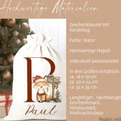 Nikolaus Geschenkbeutel Name Buchstabe personalisiert Weihnachtssack Weihnachten Geschenk Kinder mit Name I 9 Varianten & 3 Größen