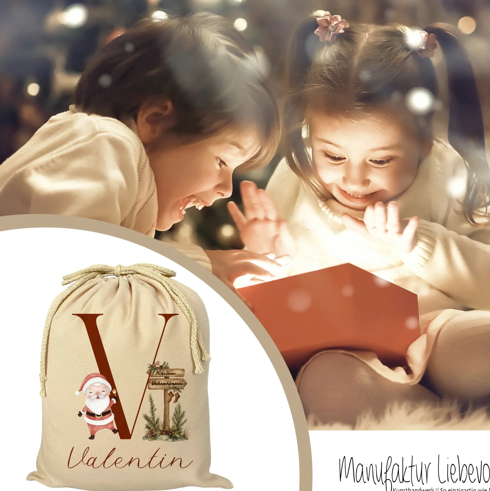 Nikolaus Geschenkbeutel Name Buchstabe personalisiert Weihnachtssack Weihnachten Geschenk Kinder mit Name I 9 Varianten & 3 Größen