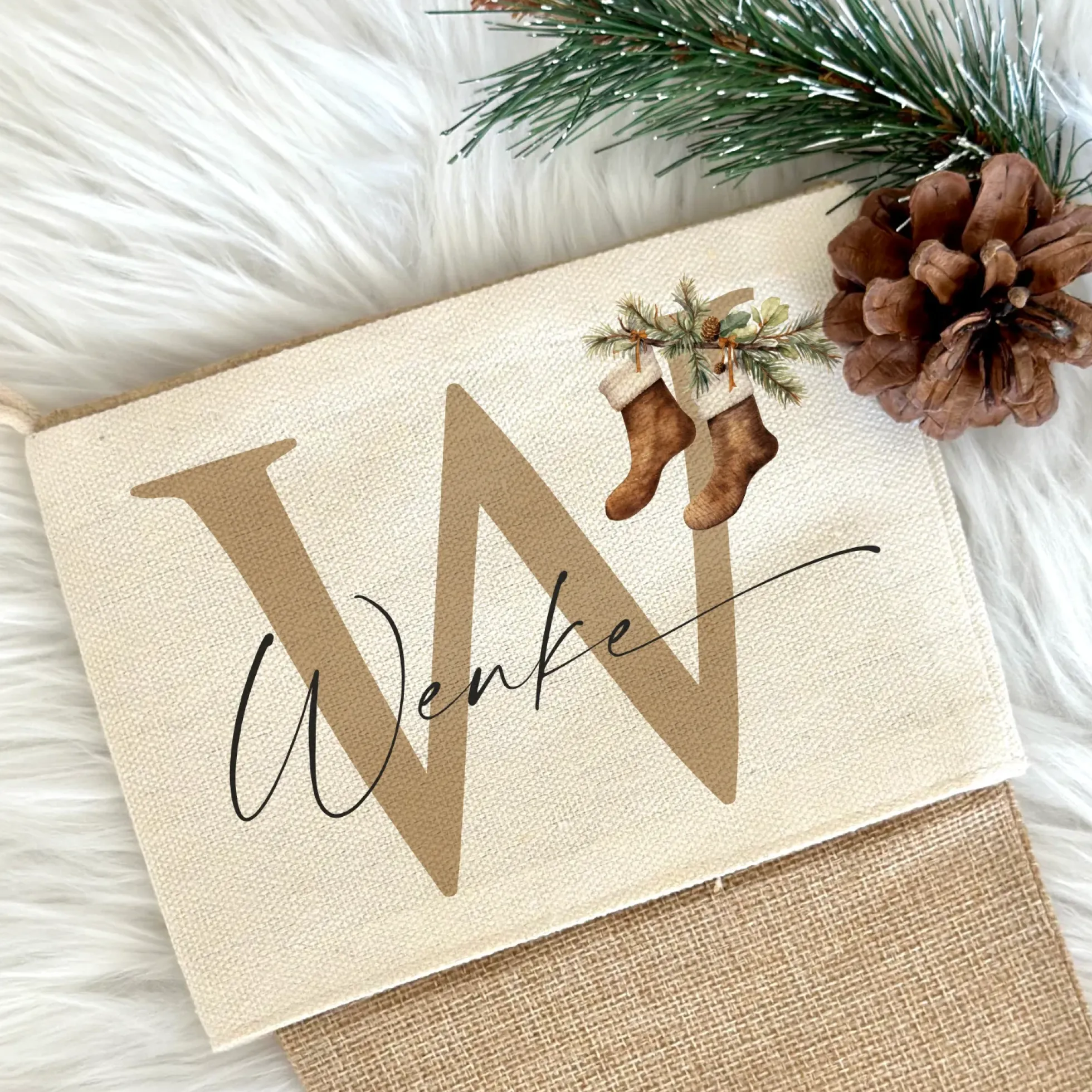 Nikolausstiefel Name & Monogramm I Personalisierter Boho Weihnachtsstiefel I Nikolausstrumpf Weihnachtsgeschenk I 4 Varianten zur Auswahl
