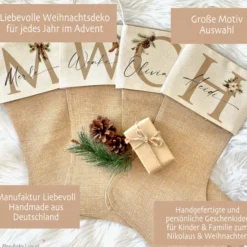 Nikolausstiefel Name & Monogramm I Personalisierter Boho Weihnachtsstiefel I Nikolausstrumpf Weihnachtsgeschenk I 4 Varianten zur Auswahl