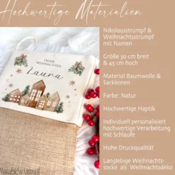 Nikolausstiefel personalisiert Nikolausstrumpf Häuser Erwachsene Weihnachtsstrumpf Name Weihnachtsstiefel