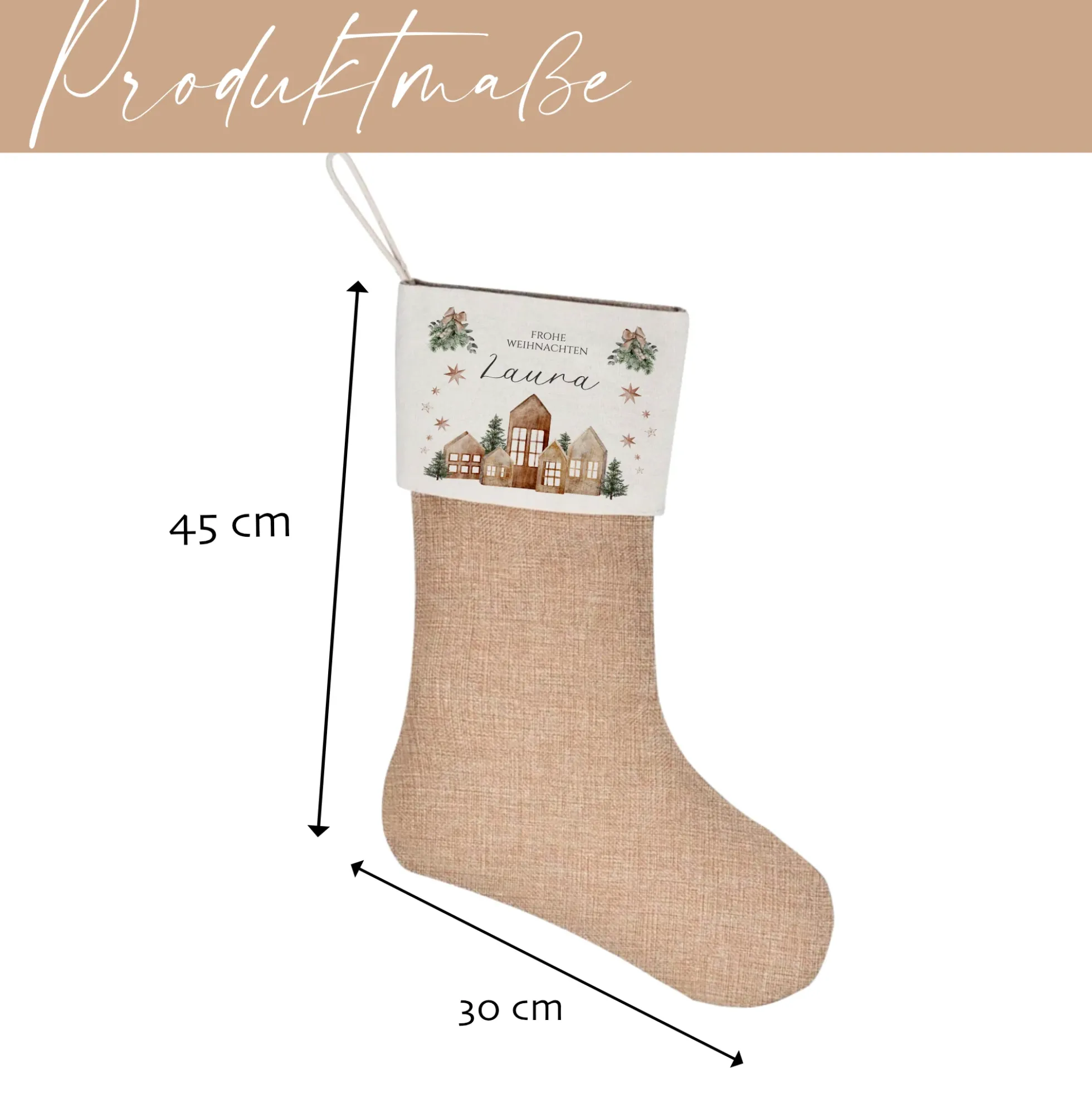 Nikolausstiefel personalisiert Nikolausstrumpf Häuser Erwachsene Weihnachtsstrumpf Name Weihnachtsstiefel