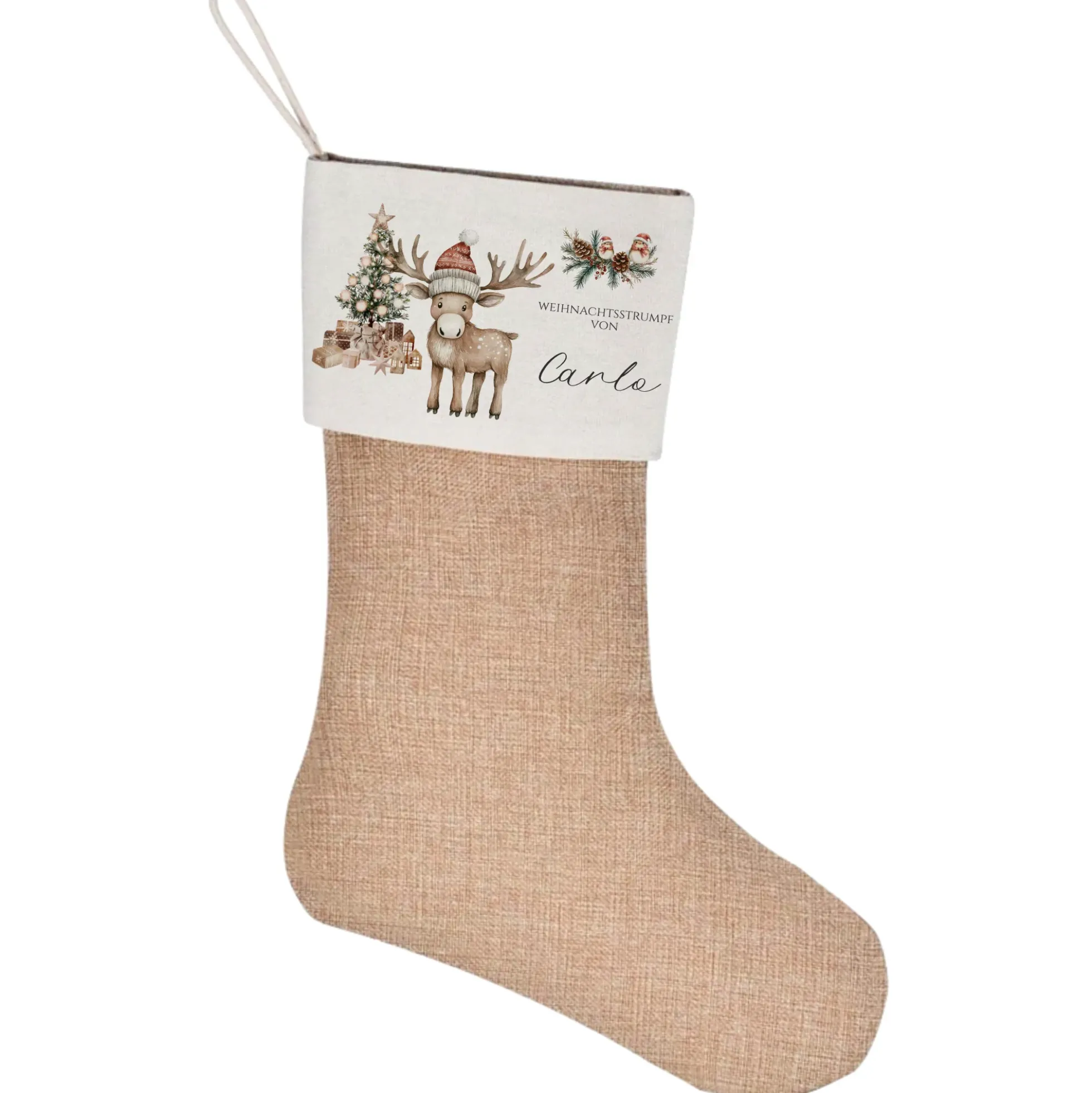 Nikolausstrumpf Nikolausstiefel personalisiert Kinder Weihnachtsstrumpf Elch Mädchen Jungen Name Weihnachtsstiefel Nikolaussocke