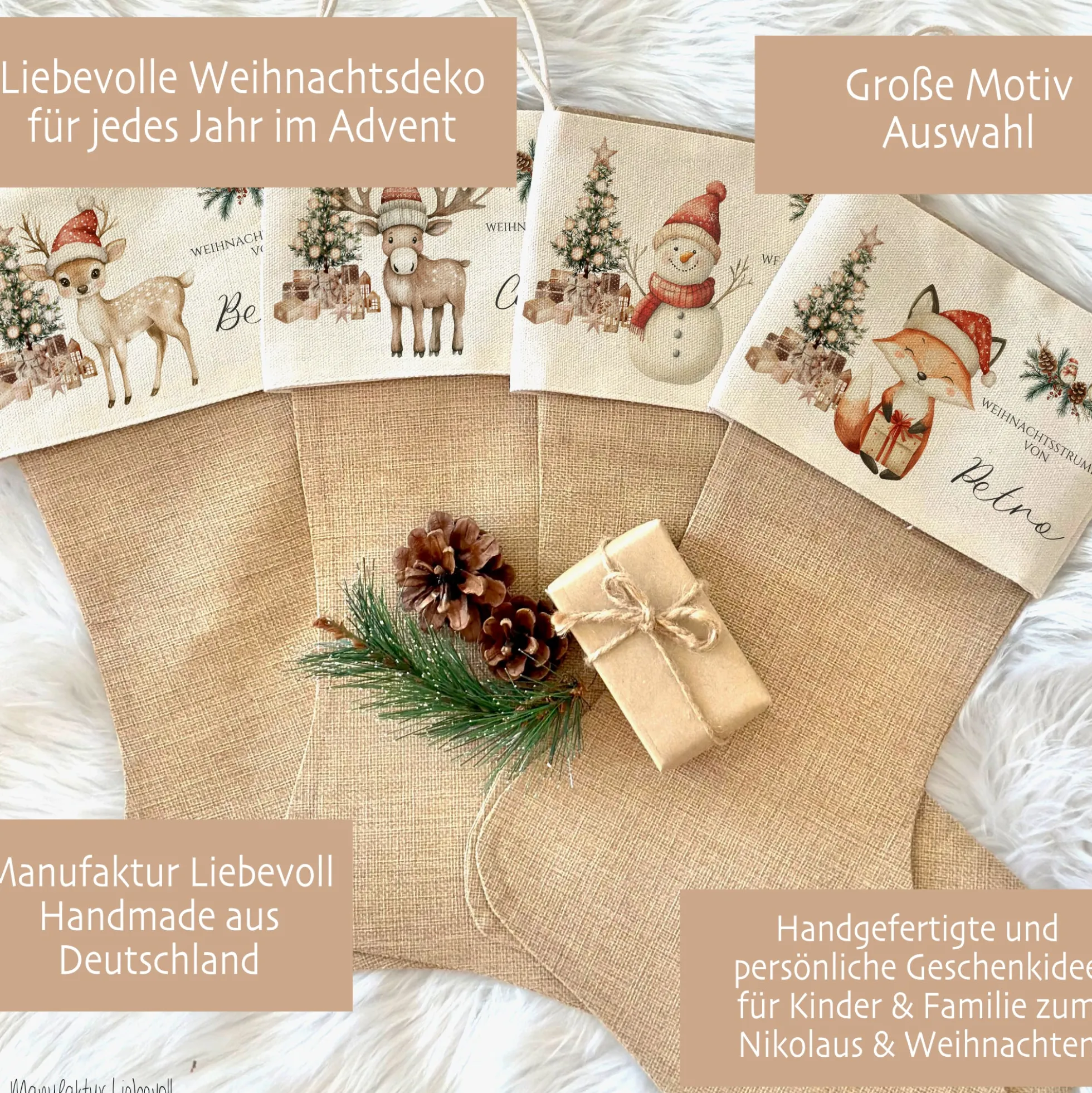 Nikolausstrumpf Nikolausstiefel personalisiert Kinder Weihnachtsstrumpf Fuchs Mädchen Jungen Name Weihnachtsstiefel Nikolaussocke