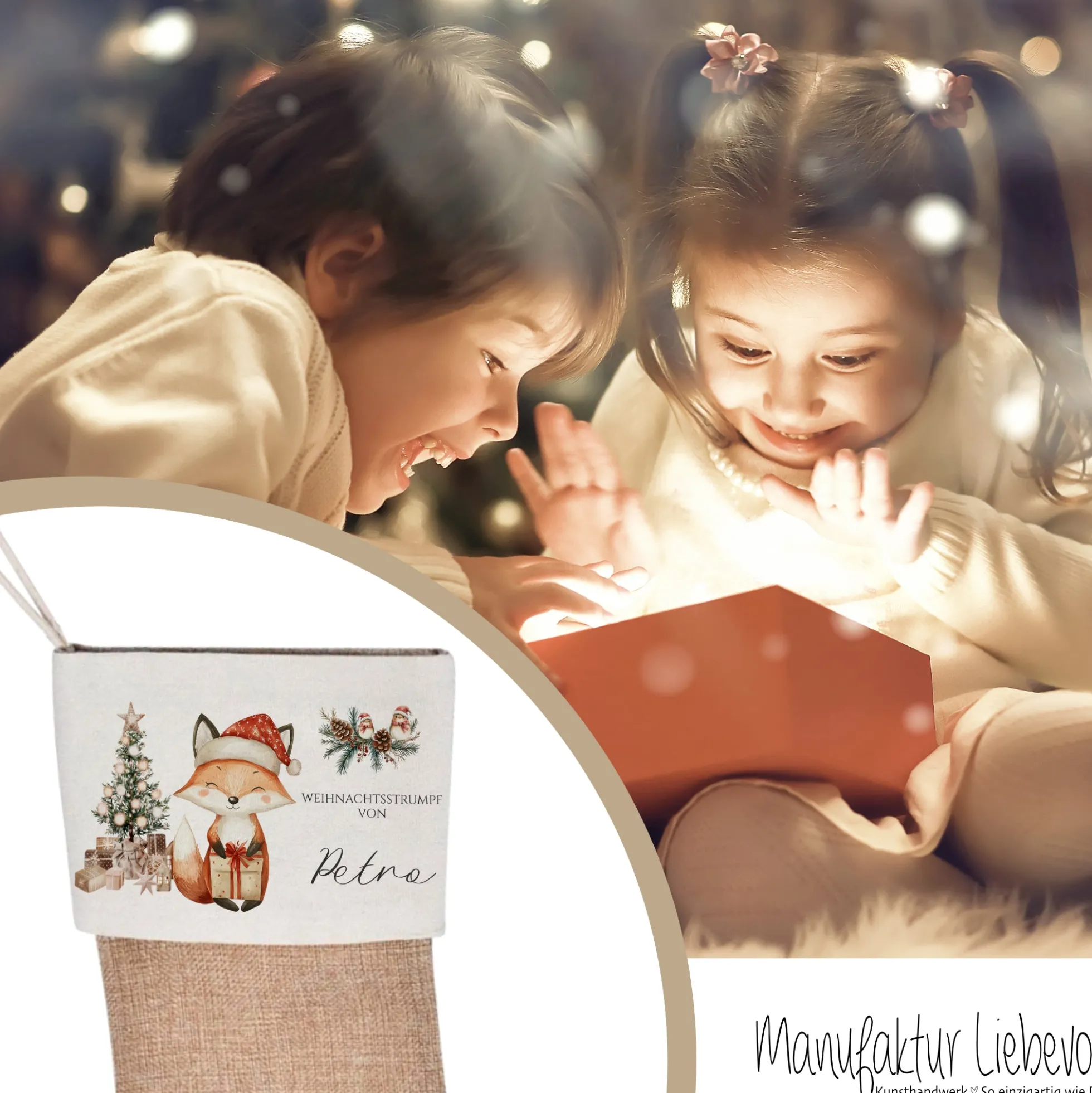 Nikolausstrumpf Nikolausstiefel personalisiert Kinder Weihnachtsstrumpf Fuchs Mädchen Jungen Name Weihnachtsstiefel Nikolaussocke
