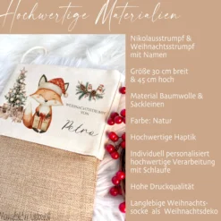 Nikolausstrumpf Nikolausstiefel personalisiert Kinder Weihnachtsstrumpf Fuchs Mädchen Jungen Name Weihnachtsstiefel Nikolaussocke