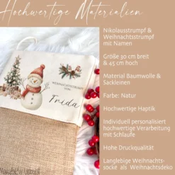 Nikolausstrumpf Nikolausstiefel personalisiert Kinder Weihnachtsstrumpf Schneemann Mädchen Jungen Name Weihnachtsstiefel Nikolaussocke
