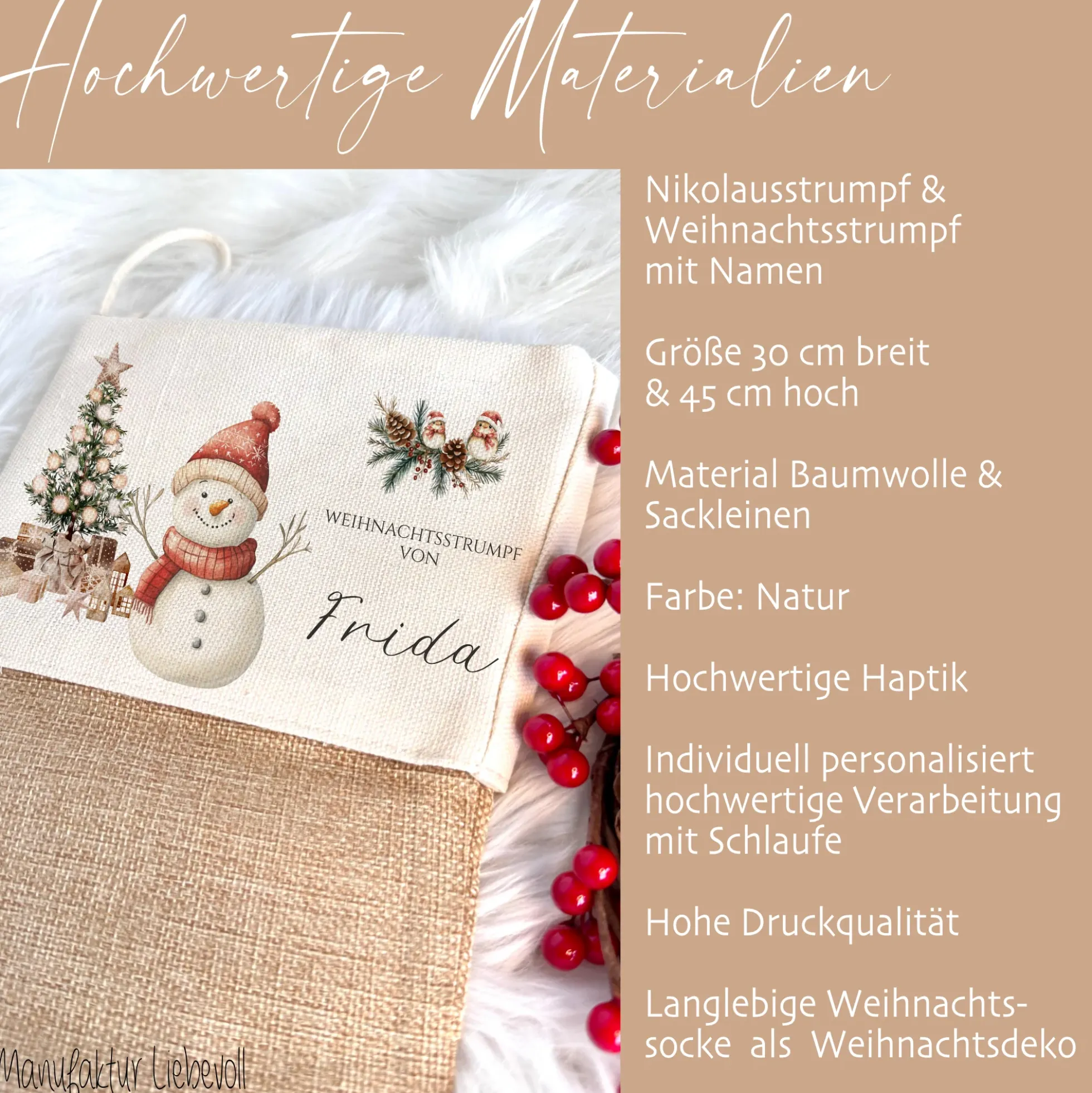 Nikolausstrumpf Nikolausstiefel personalisiert Kinder Weihnachtsstrumpf Schneemann Mädchen Jungen Name Weihnachtsstiefel Nikolaussocke