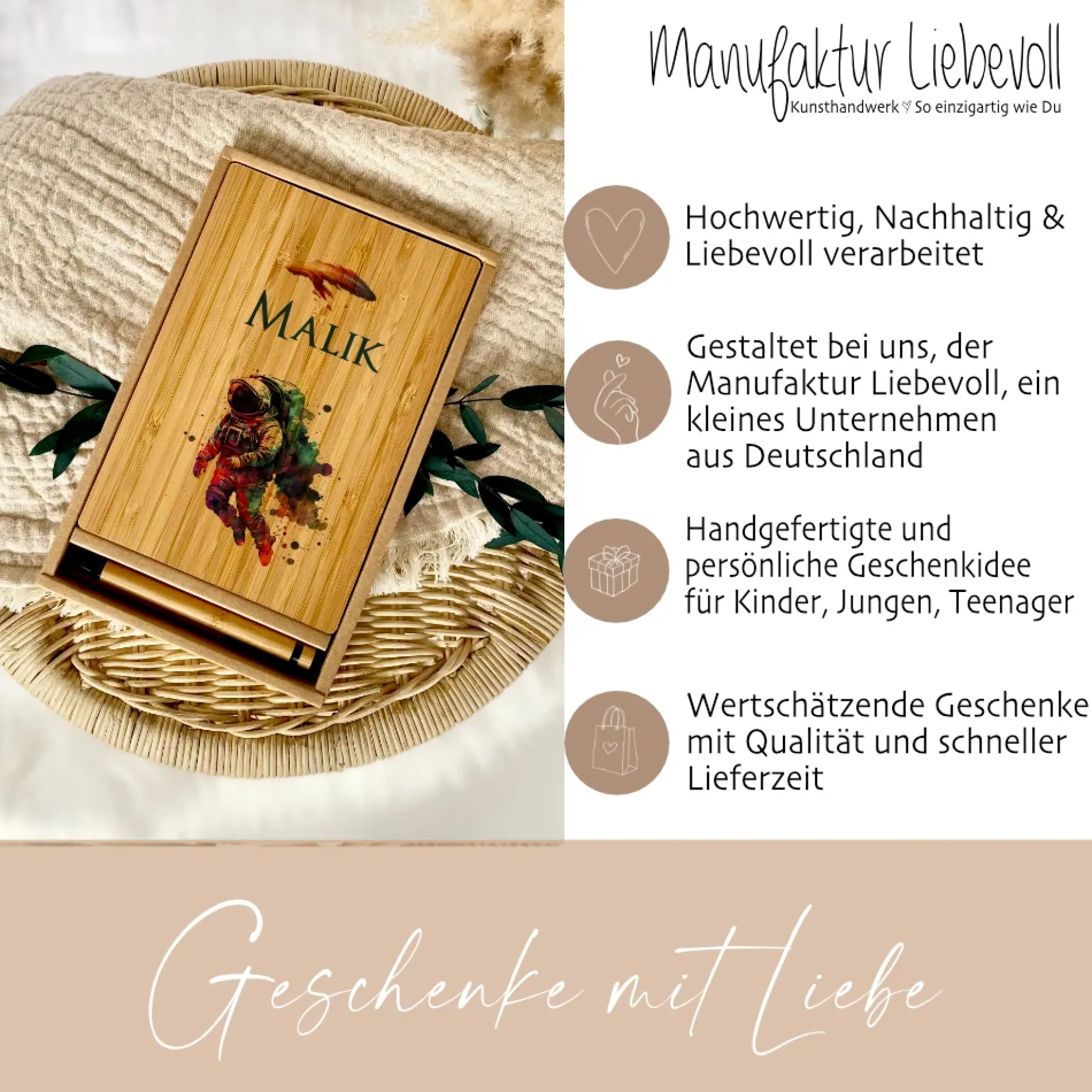 Notizbuch Astronaut mit Namen des Kindes | personalisiertes Tagebuch Schreibheft für Jungen als besonderes Geschenk Geburtstag | 7 Motivvarianten zur Auswahl