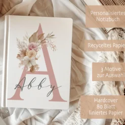 Notizbuch Personalisiert Buchstabe und Name Boho, Tagebuch, Journal, Geschenk