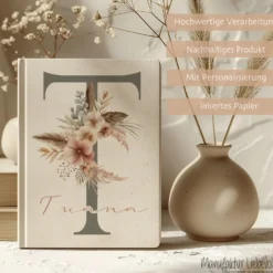 Notizbuch Personalisiert Buchstabe und Name Boho, Tagebuch, Journal, Geschenk