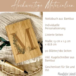 Notizbuch personalisiert Tagebuch mit Namen A5 Journal Mädchen Frauen Teenager Geschenk Schreibheft Journal Notizheft Monogramm Eukalyptus