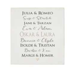 Originelles Geschenk für verliebte Paare | Holzbild gestaltet mit den Namen des Paares | Personalisierte Geschenkidee zum Jahrestag u. Valentinstag