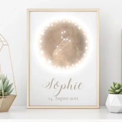Originelles Geschenk zum Geburtstag | Personalisiertes Poster mit Sternzeichen, Namen und Geburtsdatum | Persönliches Geburtstagsgeschenk | 12 Sternzeichen zur Auswahl