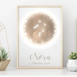 Originelles Geschenk zum Geburtstag | Personalisiertes Poster mit Sternzeichen, Namen und Geburtsdatum | Persönliches Geburtstagsgeschenk | 12 Sternzeichen zur Auswahl