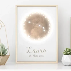 Originelles Geschenk zum Geburtstag | Personalisiertes Poster mit Sternzeichen, Namen und Geburtsdatum | Persönliches Geburtstagsgeschenk | 12 Sternzeichen zur Auswahl