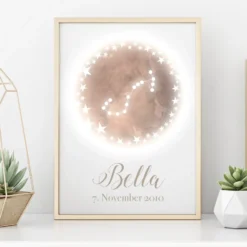 Originelles Geschenk zum Geburtstag | Personalisiertes Poster mit Sternzeichen, Namen und Geburtsdatum | Persönliches Geburtstagsgeschenk | 12 Sternzeichen zur Auswahl