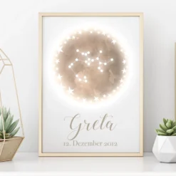 Originelles Geschenk zum Geburtstag | Personalisiertes Poster mit Sternzeichen, Namen und Geburtsdatum | Persönliches Geburtstagsgeschenk | 12 Sternzeichen zur Auswahl