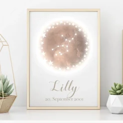 Originelles Geschenk zum Geburtstag | Personalisiertes Poster mit Sternzeichen, Namen und Geburtsdatum | Persönliches Geburtstagsgeschenk | 12 Sternzeichen zur Auswahl