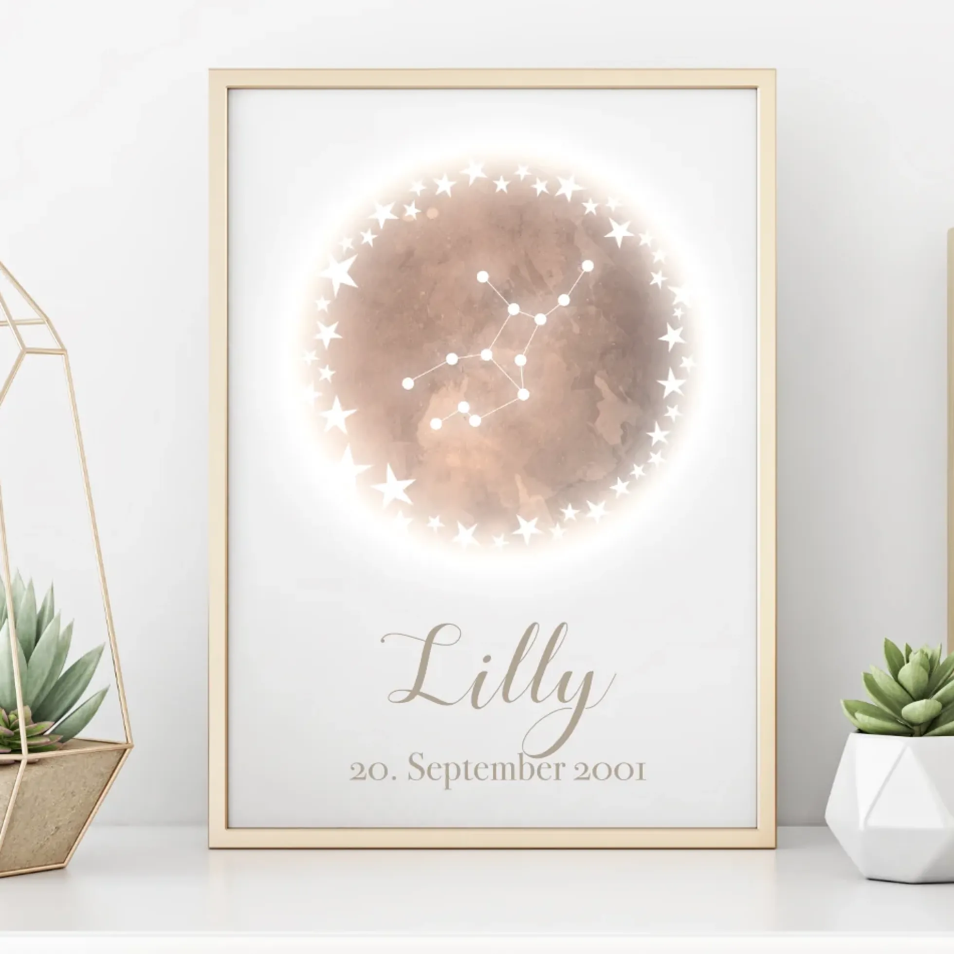 Originelles Geschenk zum Geburtstag | Personalisiertes Poster mit Sternzeichen, Namen und Geburtsdatum | Persönliches Geburtstagsgeschenk | 12 Sternzeichen zur Auswahl
