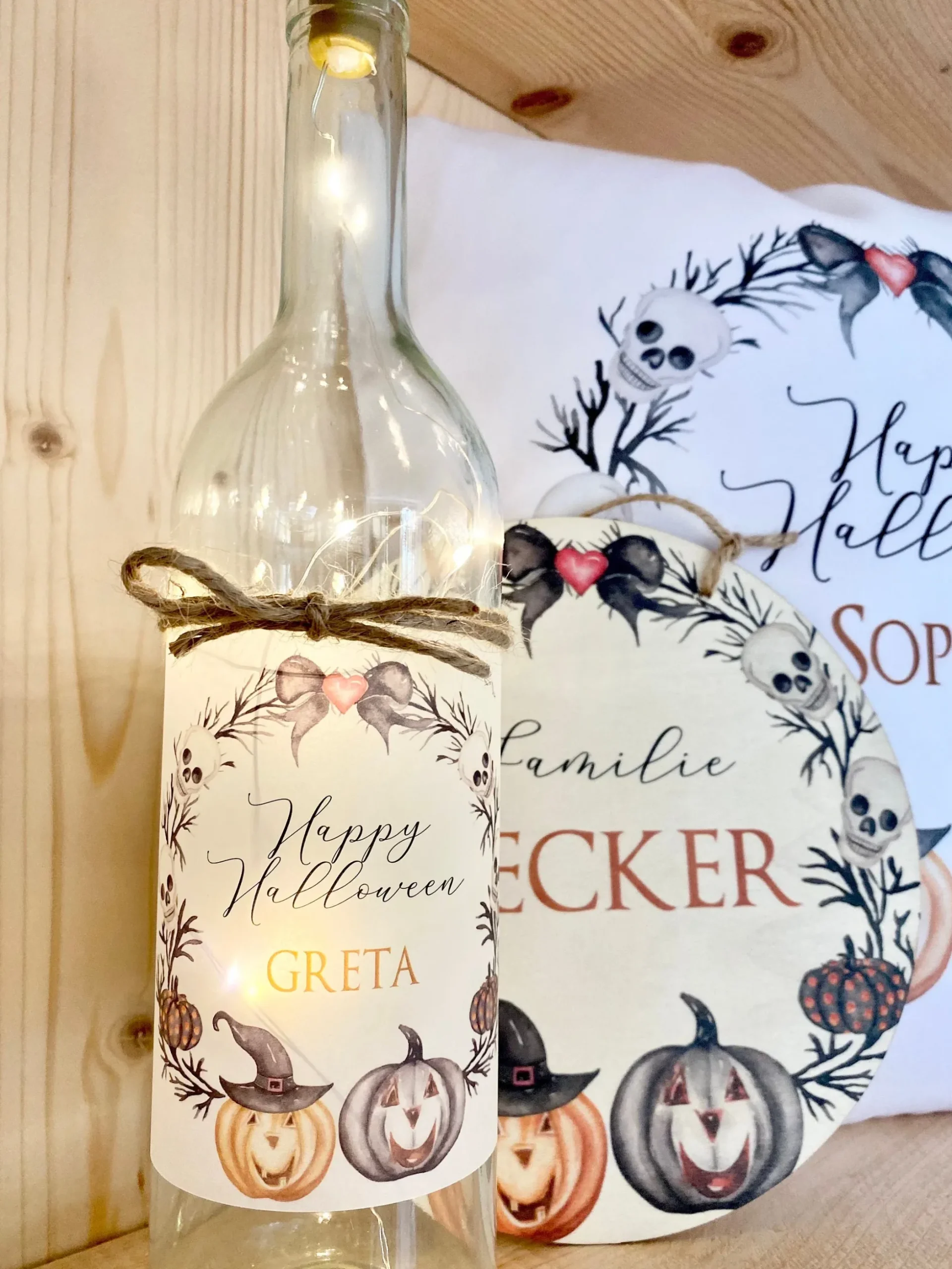 Originelles Türschild aus Holz "Halloween" | Personalisiertes Familienschild für die Tür | Handgefertigte Dekoration für Halloween | 4 Produktvarianten zur Auswahl