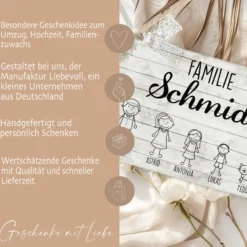 Originelles Türschild für die Familie | Haustürschild mit Figuren u. Vornamen | Handgefertigtes Familienschild in weiß grauer Shabby Chic Holzoptik | 2 Größen zur Auswahl
