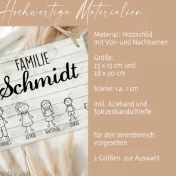 Originelles Türschild für die Familie | Haustürschild mit Figuren u. Vornamen | Handgefertigtes Familienschild in weiß grauer Shabby Chic Holzoptik | 2 Größen zur Auswahl