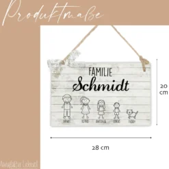 Originelles Türschild für die Familie | Haustürschild mit Figuren u. Vornamen | Handgefertigtes Familienschild in weiß grauer Shabby Chic Holzoptik | 2 Größen zur Auswahl