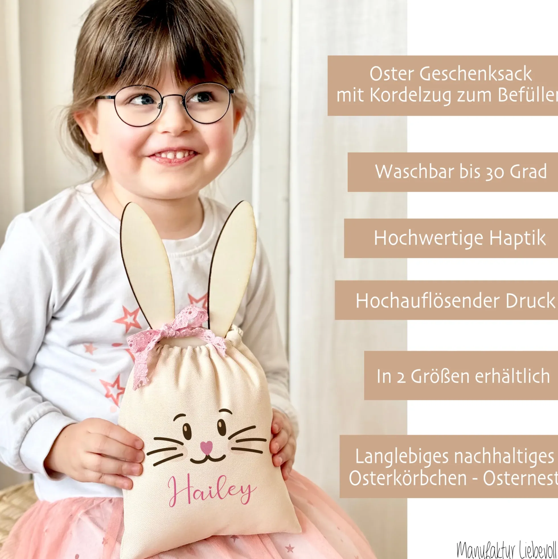 Osterkörbchen aus Stoff 3 Varianten mit Namen & Holzhasen