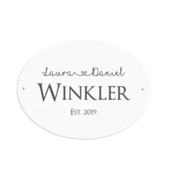 Ovales Türschild | personalisiert mit den Namen des Paares | Geschenkidee zur Hochzeit | 6 Motivvarianten zur Auswahl