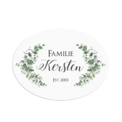 Ovales Türschild | personalisiert mit den Namen des Paares | Geschenkidee zur Hochzeit | 6 Motivvarianten zur Auswahl