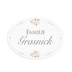 Ovales Türschild | personalisiert mit den Namen des Paares | Geschenkidee zur Hochzeit | 6 Motivvarianten zur Auswahl