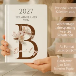 Personaliserter Buchkalender 2027 Din A5 | Hardcover Terminplaner mit Name | Wochenplaner Weiß