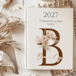 Personaliserter Buchkalender 2027 Din A5 | Hardcover Terminplaner mit Name | Wochenplaner Weiß