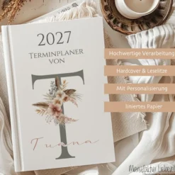 Personaliserter Buchkalender 2027 Din A5 | Hardcover Terminplaner mit Name | Wochenplaner Weiß