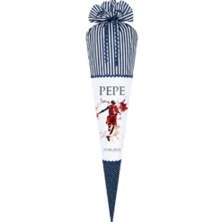 Personalisierte blaue Basketball Stoff Schultüte für Jungen Ball Sport Name Datum Einschulungsdatum Zuckertüte Füllkissen 70 cm | Manufaktur Liebevoll | Optional mit Füllkissen und Spitzenschutz