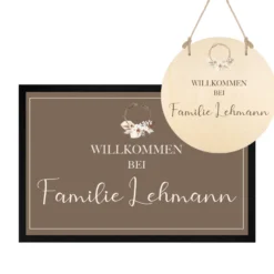 Personalisierte Boho Fußmatte mit dem Namen der Familie | Optional als Set mit Türschild