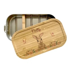 Personalisierte Brotdose mit Namen für Kinder | Motiv Hase | Kindergarten Lunchbox | Geschenk für Mädchen