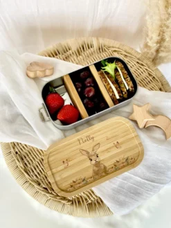 Personalisierte Brotdose mit Namen für Kinder | Motiv Hase | Kindergarten Lunchbox | Geschenk für Mädchen