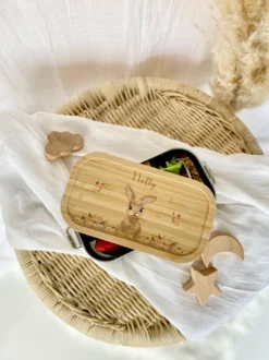 Personalisierte Brotdose mit Namen für Kinder | Motiv Hase | Kindergarten Lunchbox | Geschenk für Mädchen