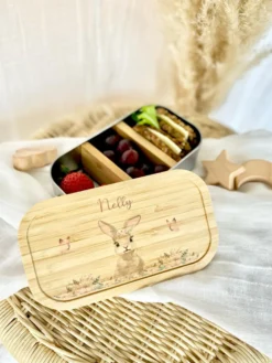 Personalisierte Brotdose mit Namen für Kinder | Motiv Hase | Kindergarten Lunchbox | Geschenk für Mädchen