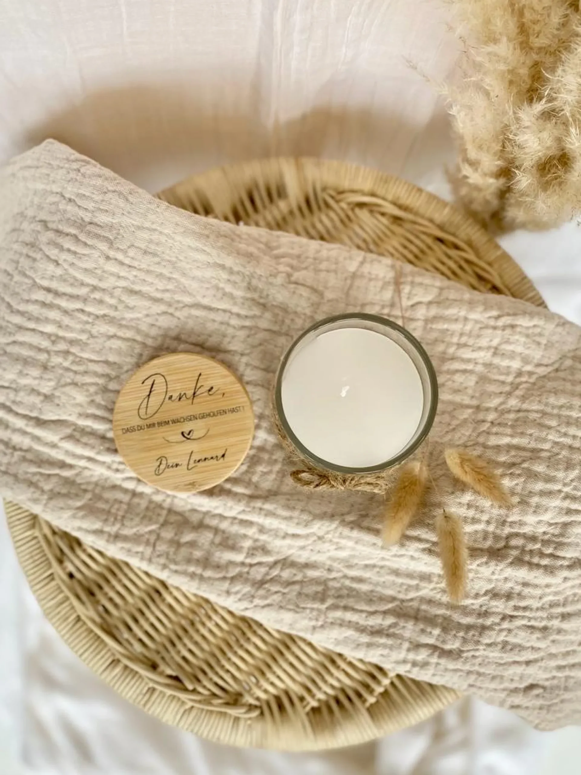 Personalisierte Duftkerze im Glas "Danke dass du mir beim Wachsen geholfen hast" mit Namen als Dankeschön für Erzieherin, Hebamme zum Abschied
